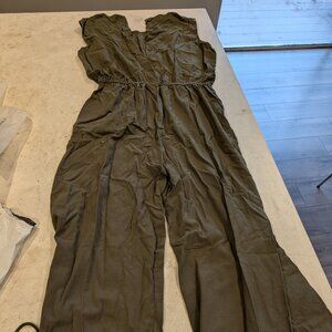Linen Olive Green Jumpsuit with Button Detail NWT